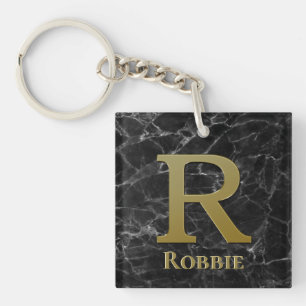 Brev R Monogram på svart marmor