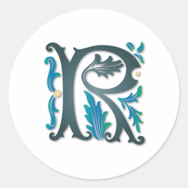 Brev R Monogram Runt Klistermärke (Framsida)