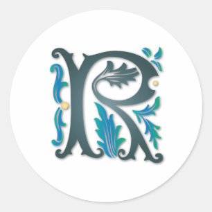 Brev R Monogram Runt Klistermärke