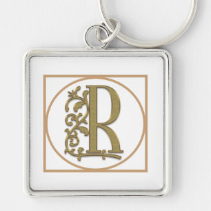 BREV R MONOGRAM Vackert Bröllop New Home Gift Fyrkantig Silverfärgad Nyckelring