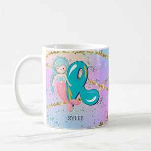 Brev R Monogram Watercolor Cute Sjöjungfru Nursery Kaffemugg