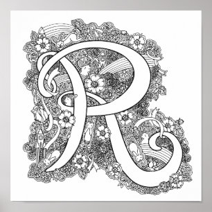 Brev R monogramfärgning av konsthantverk i poster