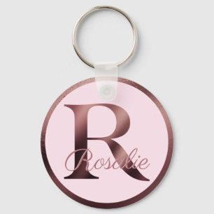 Brev R Snyggt Rosa Metallic Ro Guld Monogram Nyckelring