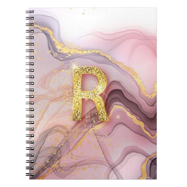 Brev R Söt Girly RoseGold Glitter Rosa Marble Anteckningsbok (Framsidan)