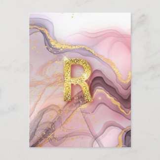 Brev R Söt Girly RoseGold Glitter Rosa Marble Vykort