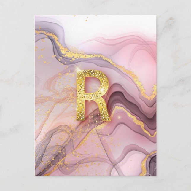Brev R Söt Girly RoseGold Glitter Rosa Marble Vykort (Framsida)