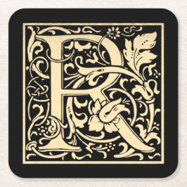 Brev R Vintage Första Brev i Sepia på Svarta havet Underlägg Papper Kvadrat