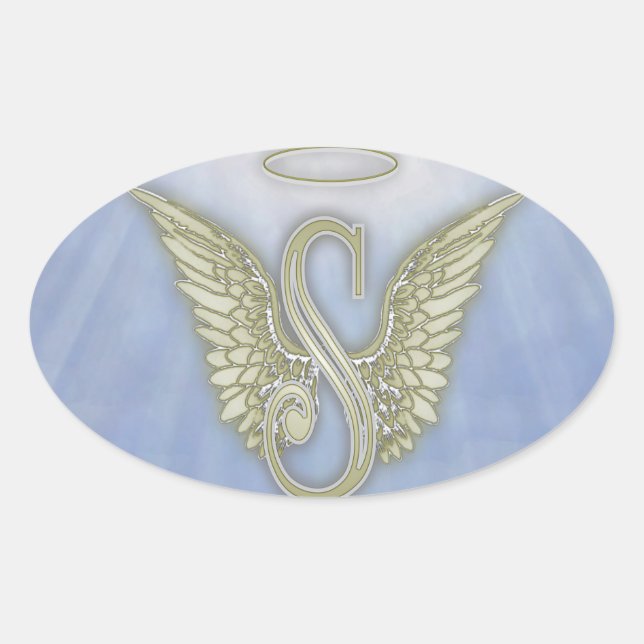 Brev S Angel Monogram Ovalt Klistermärke (Framsida)