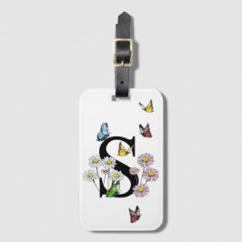 Brev S Blommigt Butterfly Monogram Initial Bagagebricka