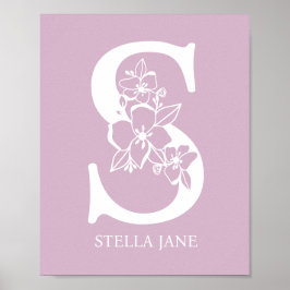 Brev S Blommigt Monogram Namn Nursery Modern Poster
