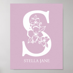 Brev S Blommigt Monogram Namn Nursery Modern Poster