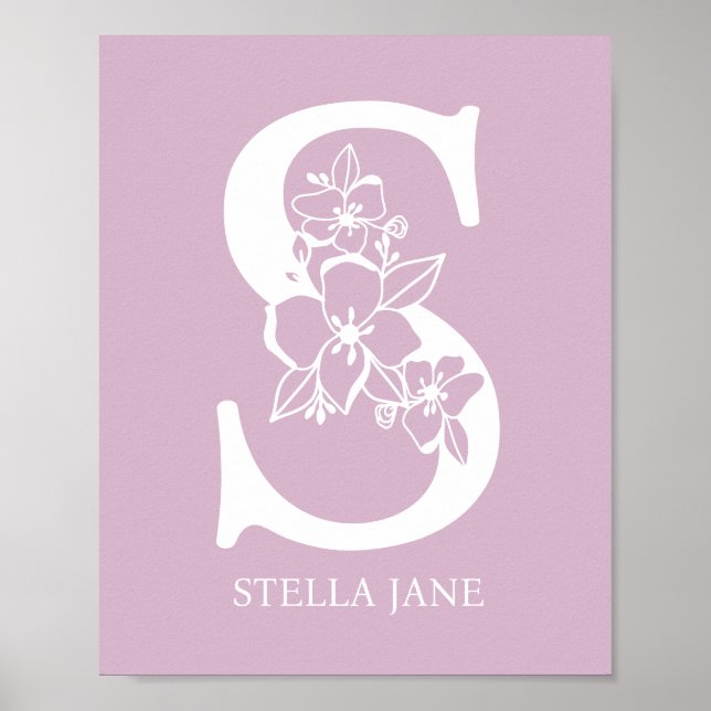 Brev S Blommigt Monogram Namn Nursery Modern Poster (Framsidan)