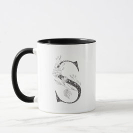 Brev S Blommigt Monogrammed Black and White Mugg