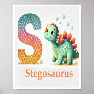 Brev S, Dinosaur Alphabet Watercolor Poster