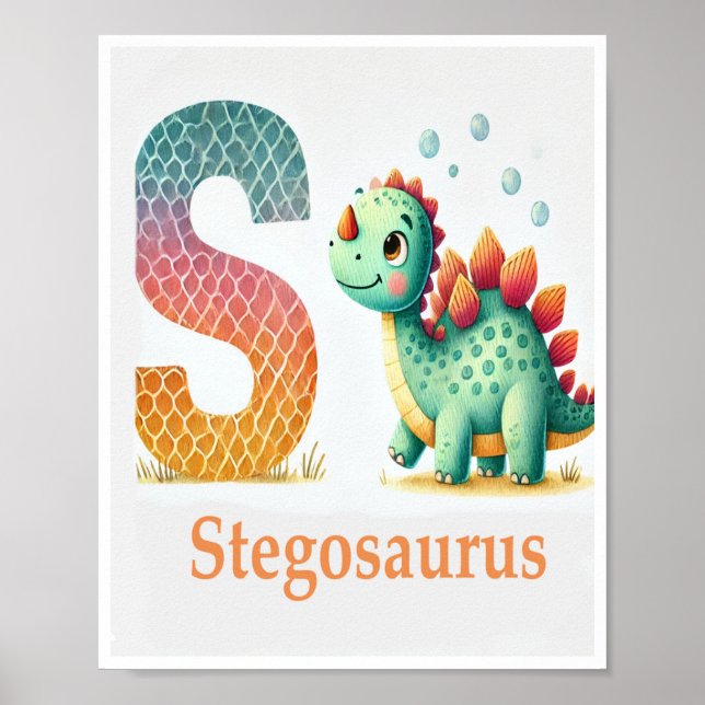 Brev S, Dinosaur Alphabet Watercolor Poster (Framsidan)
