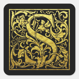 Brev S First Brev Faux Guld Black Fyrkantigt Klistermärke