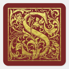 Brev S First Brev Faux Guld Red Fyrkantigt Klistermärke