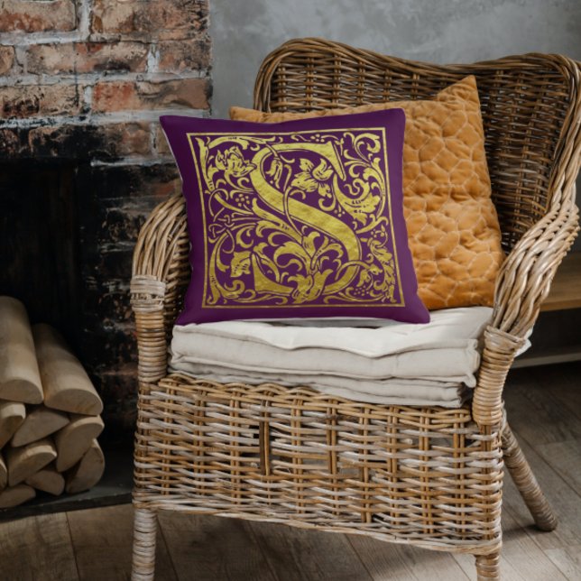 Brev S första Brev Faux Guld Lila Kudde (Skapare uppladdad)