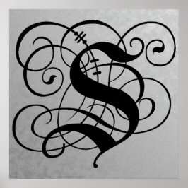 Brev S, gotiic Monogram Black Poster