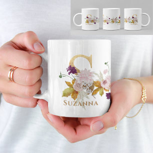 Brev S - Guld Blommigt Namn systervän till medarbe Kaffemugg