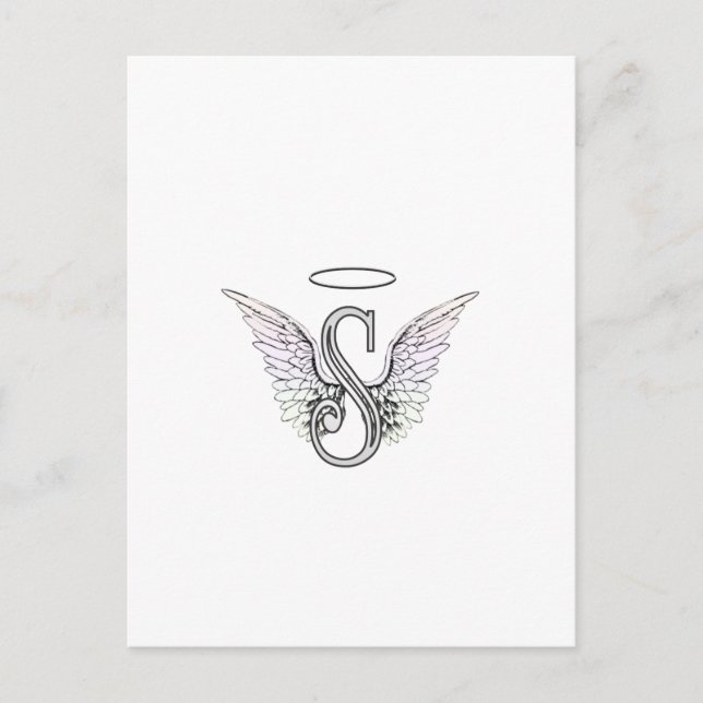 Brev S Initial Monogram med Angel Vingar & Halo Vykort (Framsida)