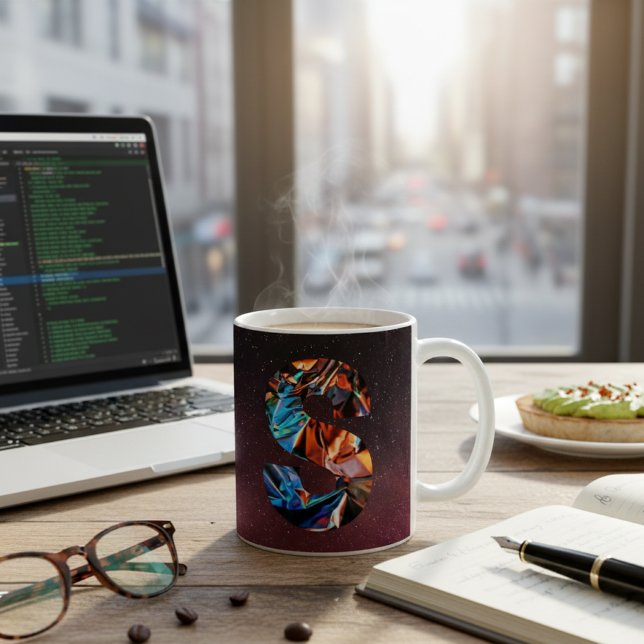 Brev S - Iridescent Monogram på Kosmisk Galax Kaffemugg (Skapare uppladdad)