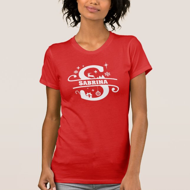 Brev S jul Monogram Initial Namn Red T Shirt (Framsida)