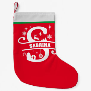 Brev S jul Monogram Initial Namn Red White Liten Julstrumpa