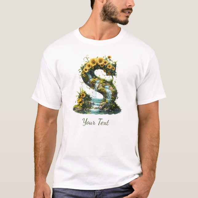 Brev S med solblommor och vattenfall Fantasy T Shirt (Framsida)