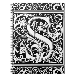 Brev S Medieval Monogram Art nouveau Anteckningsbok Med Spiral