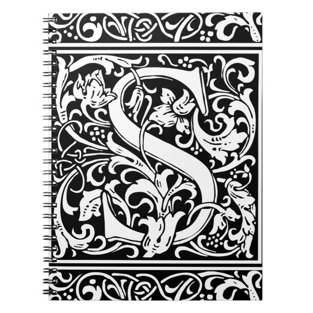 Brev S Medieval Monogram Art nouveau Anteckningsbok Med Spiral (Framsidan)