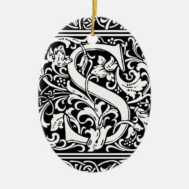 Brev S Medieval Monogram Art nouveau Julgransprydnad Keramik (Framsidan)