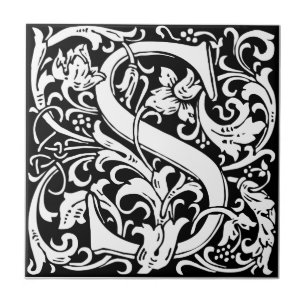 Brev S Medieval Monogram Art nouveau Kakelplatta