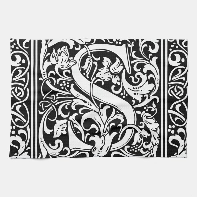 Brev S Medieval Monogram Art nouveau Kökshandduk (Horisontell)