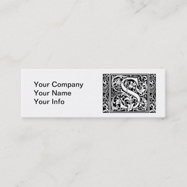 Brev S Medieval Monogram Art nouveau Mini Visitkort (Framsida)
