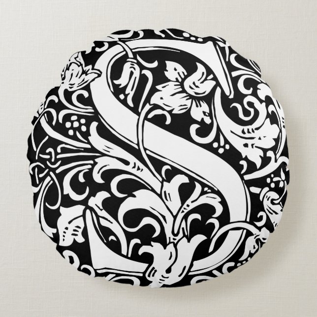 Brev S Medieval Monogram Art nouveau Rund Kudde (Framsidan)