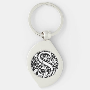 Brev S Medieval Monogram Art nouveau Swirl Silverfärgad Nyckelring