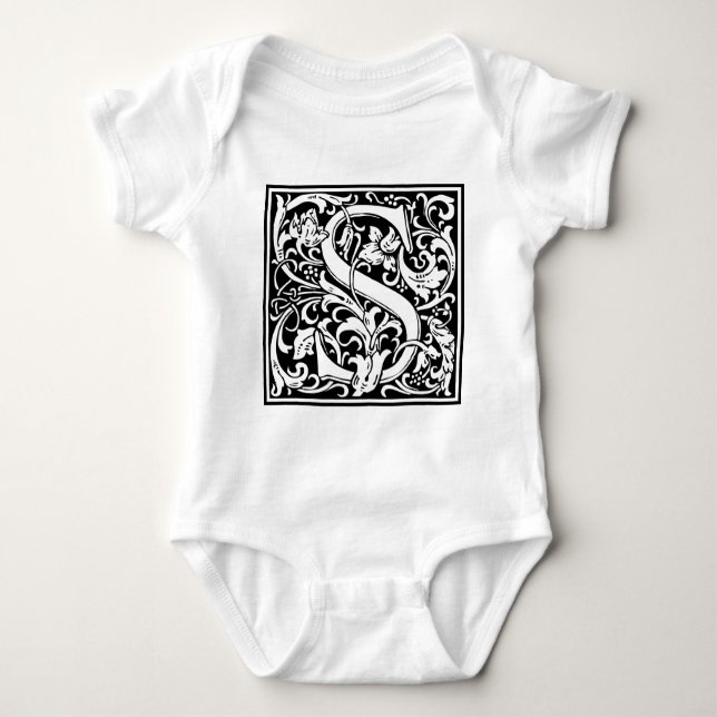 Brev S Medieval Monogram Art nouveau T Shirt (Framsida)