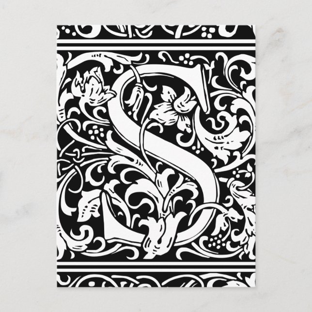 Brev S Medieval Monogram Art nouveau Vykort (Framsida)