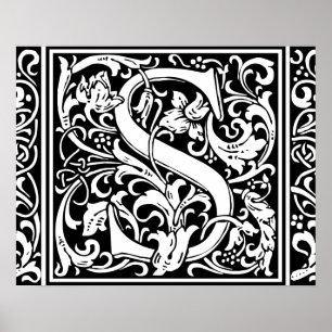 Brev S Medieval Monogram Vintage Inledande Poster