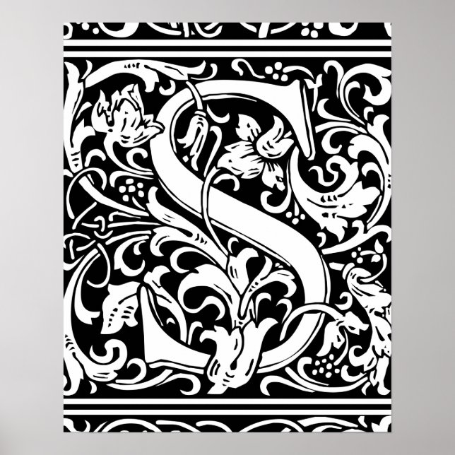 Brev S Medieval Monogram Vintage Inledande Poster (Framsidan)
