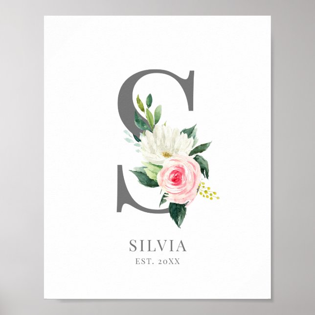 Brev S Monogram Blommigtar för vattenfärg Poster (Framsidan)