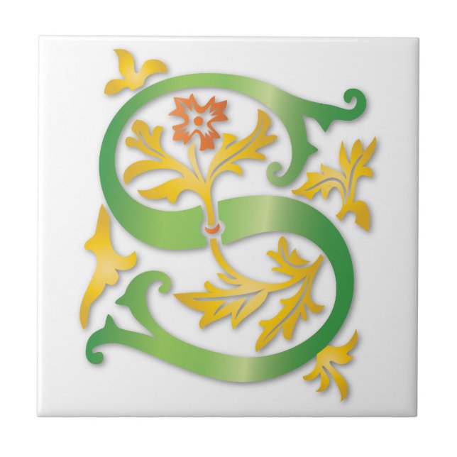 Brev S Monogram Fleur de lis Kakelplatta (Framsidan)