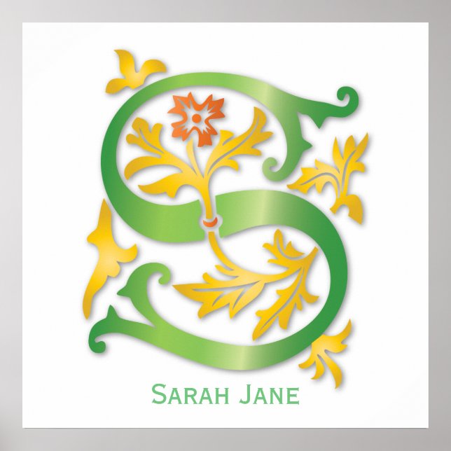 Brev S Monogram Fleur de lis Poster (Framsidan)