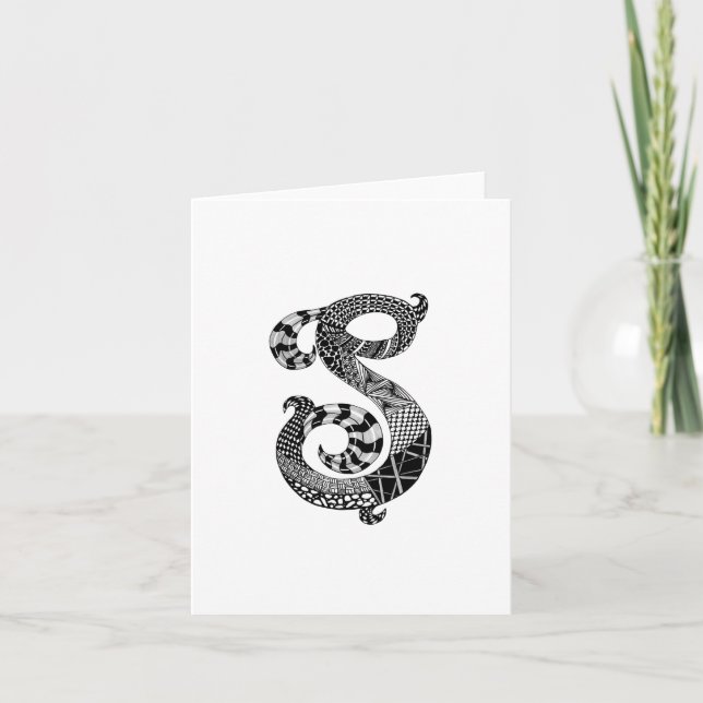 Brev S Monogram i svartvitt Anteckningskort (Framsida)