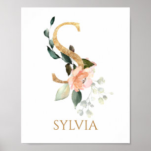Brev S Monogram Rosa Peach ro Nursery Poster