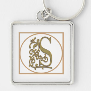 BREV S MONOGRAM Vackert Bröllop New Home Gift Fyrkantig Silverfärgad Nyckelring