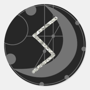 Brev S Rune Runic Monogram Geometric Måne Black Runt Klistermärke