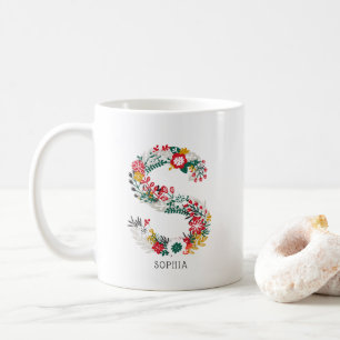 BREV S   Whimsique Blommigt Brev Monogram I Mugg