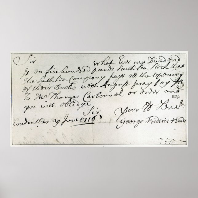 Brev skriven av Handel, juni 1716 Poster (Framsidan)